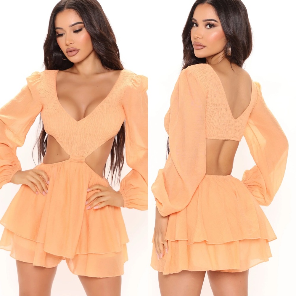 {Fashion Nova} Apricot Ruffled Romper